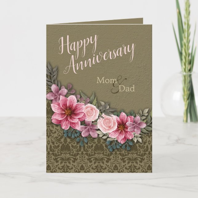 Tarjeta Aniversario feliz de mamá papá rosa rojo en StoneD (Anverso)