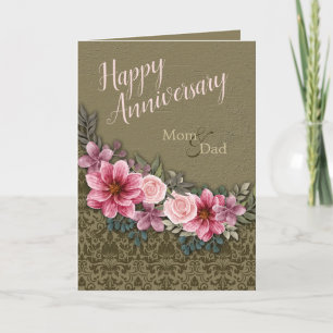 Tarjeta Aniversario feliz de mamá papá rosa rojo en StoneD