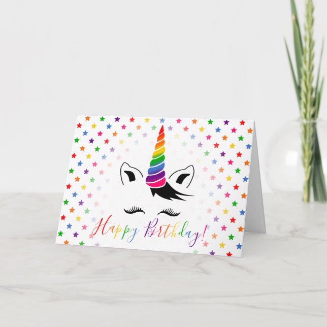 Tarjeta Aniversario feliz de Rainbow Unicorn (Anverso)