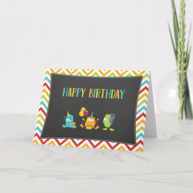 Tarjeta Aniversario feliz del Arcoiris del Pequeño Monstru (Anverso)