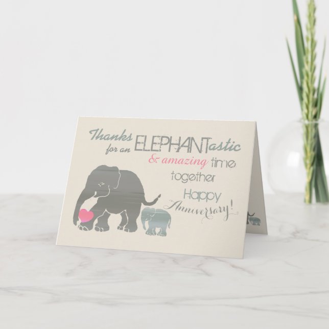 Tarjeta Aniversario feliz del elefante asombroso del (Anverso)