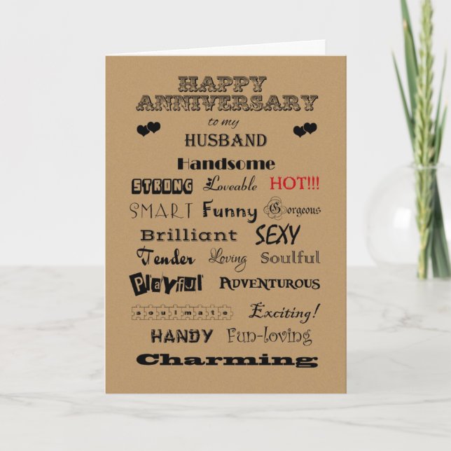 Tarjeta Aniversario feliz del esposo de palabras de elogio (Anverso)