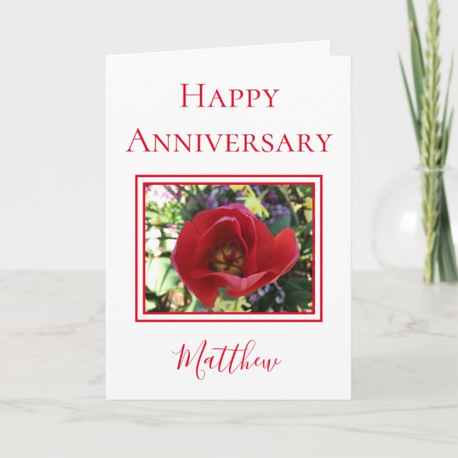 Tarjeta Aniversario feliz del esposo Red Rose (Anverso)