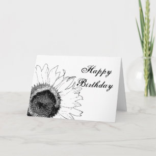 Tarjeta Aniversario feliz del Girasol blanco y negro