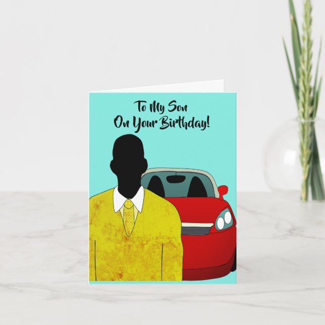 Tarjeta Aniversario feliz del hijo afroamericano (Anverso)