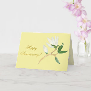 Tarjeta Aniversario feliz   Elegante rama de Magnolia Amar