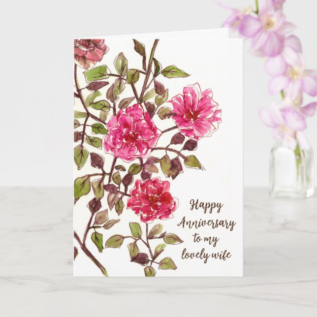 Tarjeta Aniversario feliz esposa roja (Orquídea)
