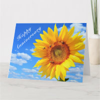 Aniversario feliz - Girasol y abejas en el cielo a