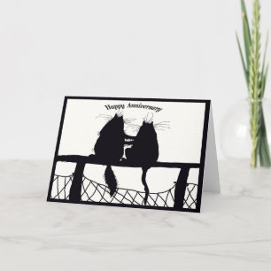 Tarjeta aniversario feliz, par del gato