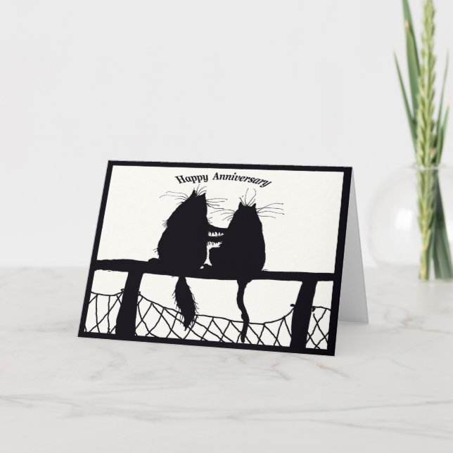 Tarjeta aniversario feliz, par del gato (Anverso)