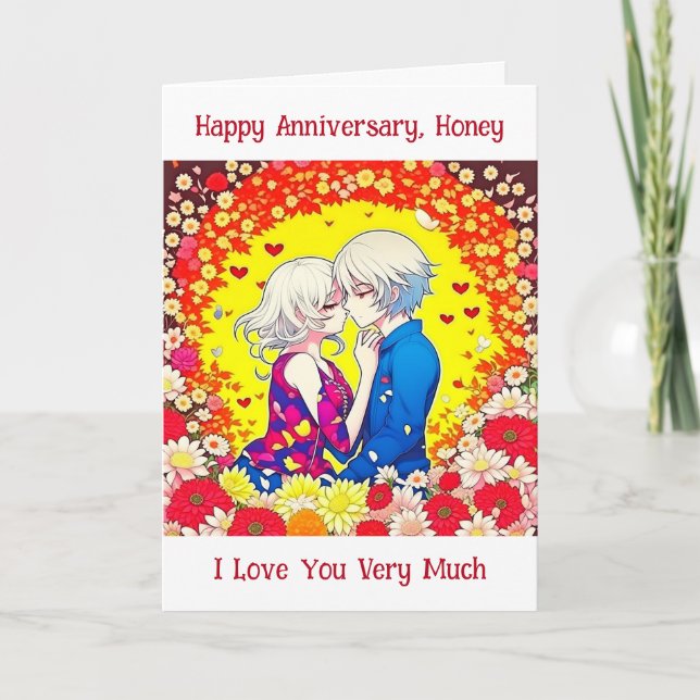 Tarjeta Aniversario feliz | Pareja Anime (Anverso)