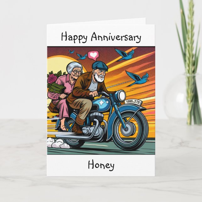 Tarjeta Aniversario feliz | Pareja aventurera (Anverso)