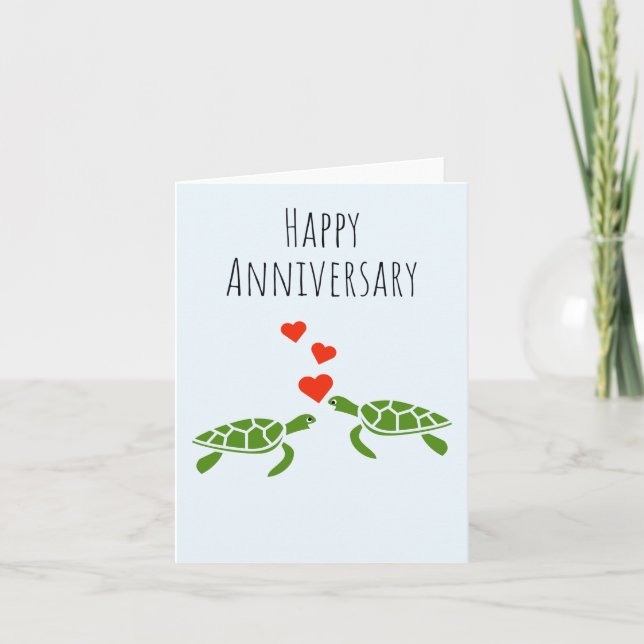 Tarjeta Aniversario feliz - Pareja de tortuga (Anverso)