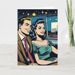 Tarjeta Aniversario feliz Pareja retro en película Drive