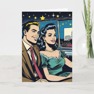 Tarjeta Aniversario feliz | Pareja retro en película Drive