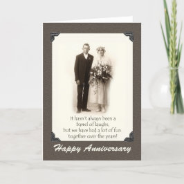 Tarjeta Aniversario feliz, pareja vintage, humor, gracioso