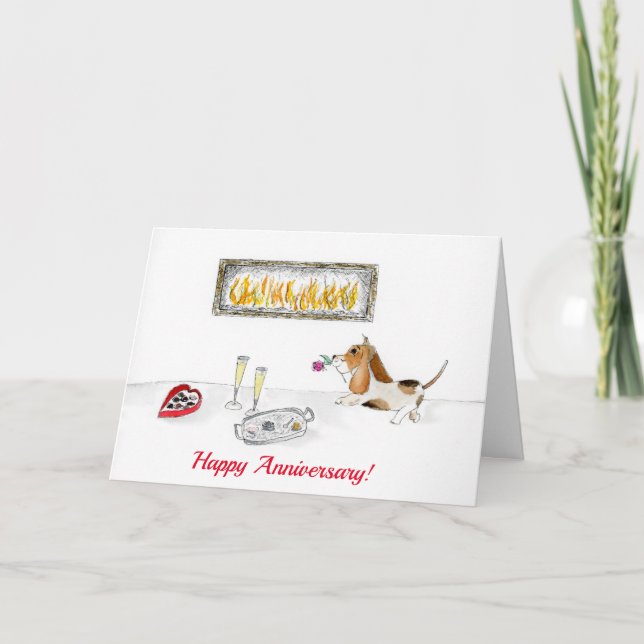 Tarjeta Aniversario feliz perro de cola romántica (Anverso)