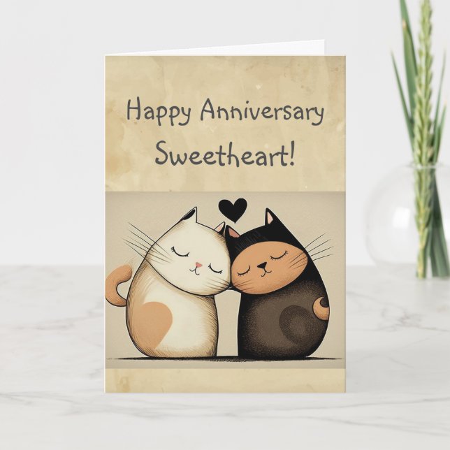 Tarjeta Aniversario feliz personalizado gatos adorables (Anverso)
