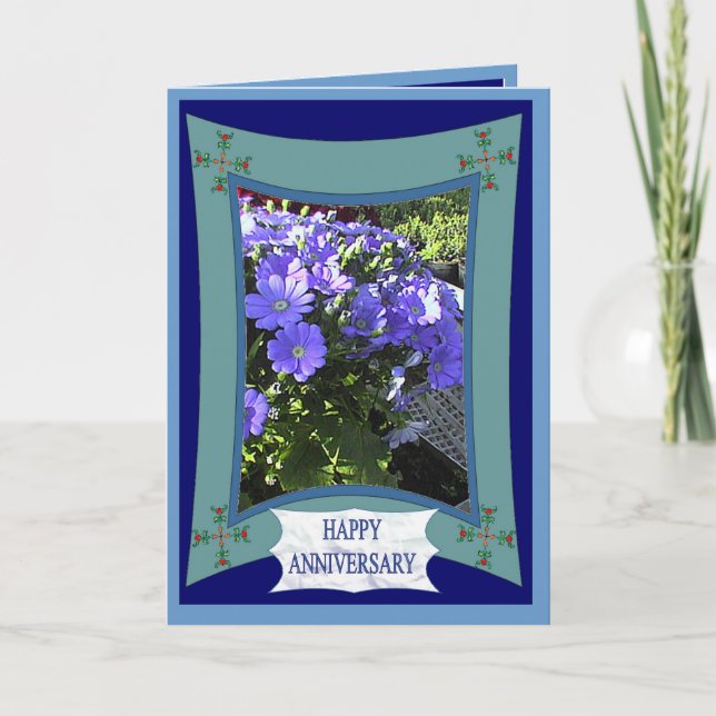 Tarjeta Aniversario feliz, simplicidad en púrpura (Anverso)