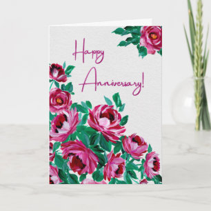 Tarjeta Aniversario feliz - Vibrante saludo floral rosado