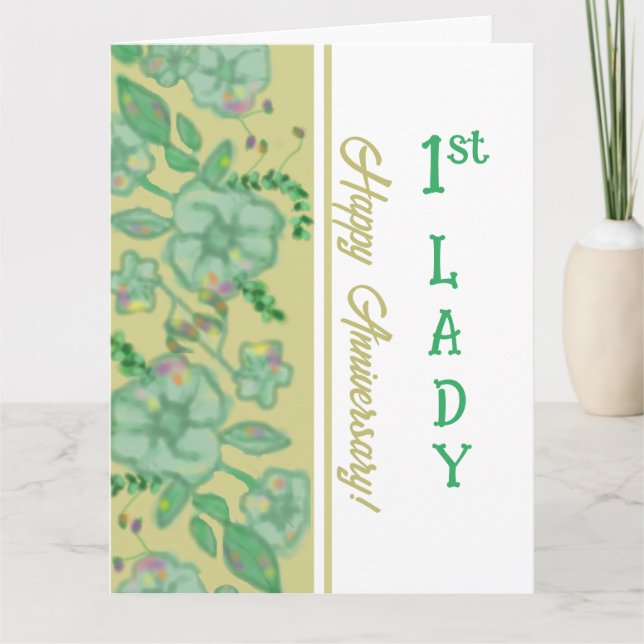 Tarjeta Aniversario floral de la Primera Dama Cristiana (Anverso)