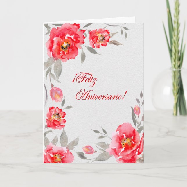 Tarjeta Aniversario Floral en Español ¡Feliz Aniversario! (Anverso)