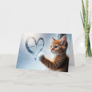 Tarjeta Aniversario Ginger Kitty Con Corazón De Ventanilla