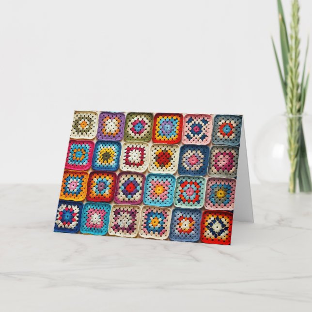 Tarjeta Aniversario Granny Square Crocheted Quilt (Anverso)