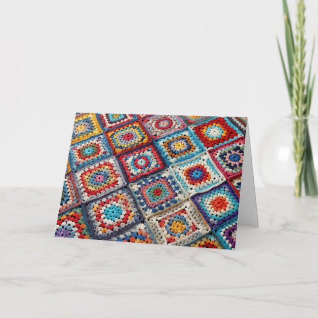 Tarjeta Aniversario Granny Square Crocheted Quilt (Anverso)