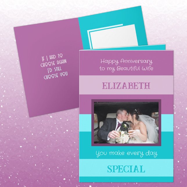 Tarjeta Aniversario hermosa esposa foto azul púrpura (Subido por el creador)