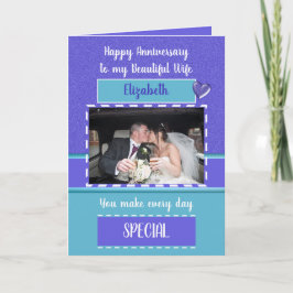 Tarjeta Aniversario hermosa esposa turquesa púrpura foto