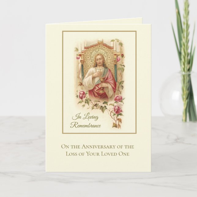 Tarjeta Aniversario La Muerte Amó A Un Sagrado Corazón Jes (Anverso)