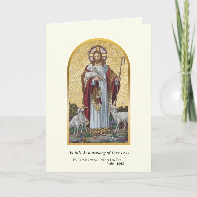 Tarjeta Aniversario Muerte Pérdida Ser Querido Buen Pastor (Anverso)