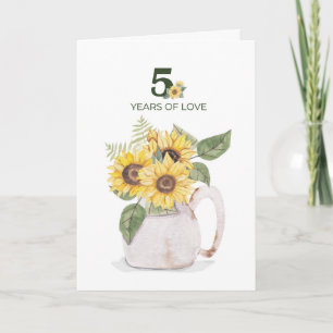 Tarjeta Aniversario número 5 de girasoles cinco años de am