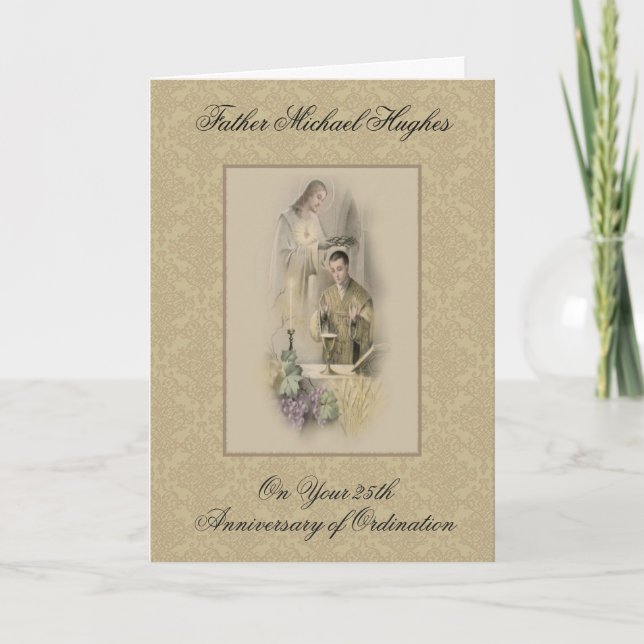 TARJETA ANIVERSARIO ORDENACIÓN SACERDOTE CORONANDO JESÚS (Anverso)