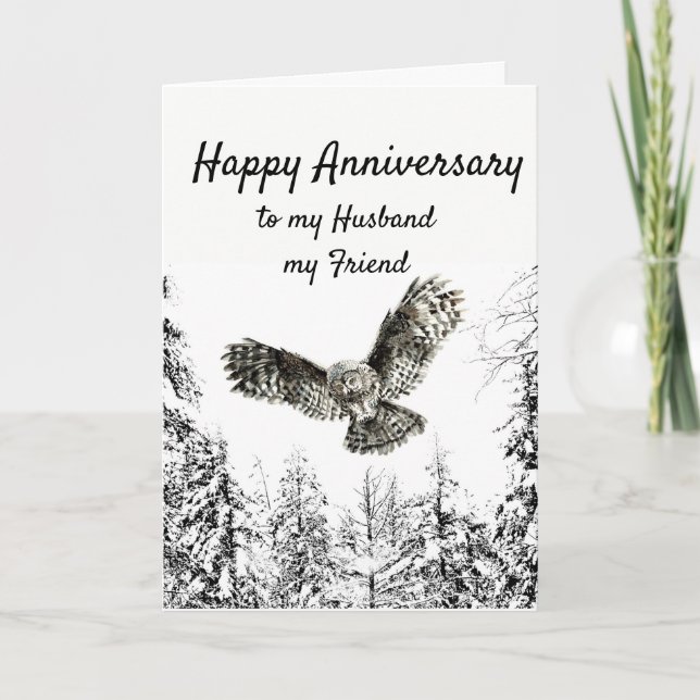 Tarjeta Aniversario Owl Bird Watercolor Husband Friend (Anverso)