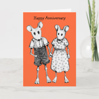 Tarjeta Aniversario: Pareja De Ratón Cuta Con Lápiz