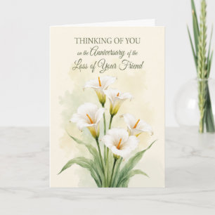 Tarjeta Aniversario Pérdida Amigo Lirios de Calla Blancos