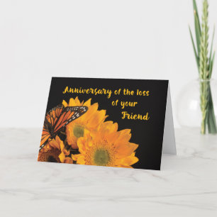 Tarjeta Aniversario Pérdida de Amigo Mariposa en Girasoles