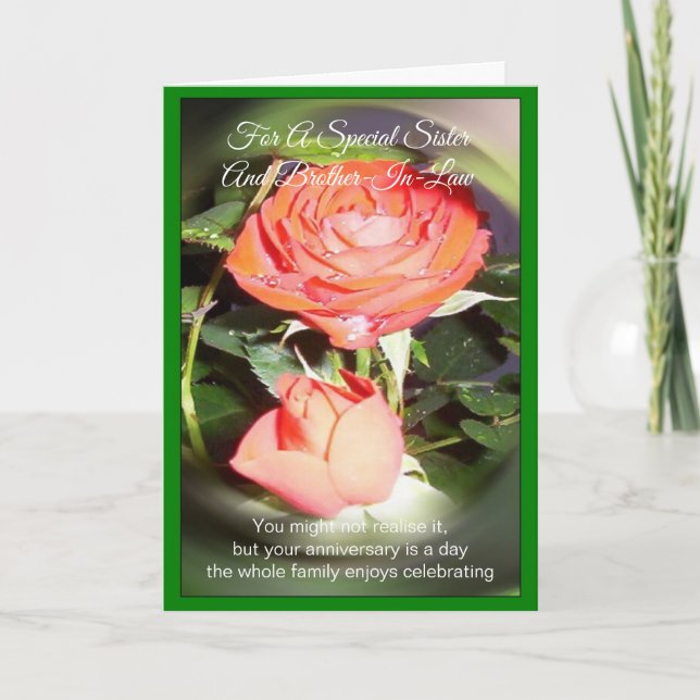 Tarjeta Aniversario Personalizado De Hermana Y Esposo Rosa (Anverso)