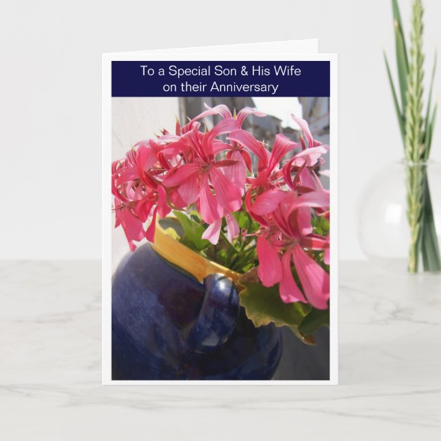 Tarjeta Aniversario Personalizado De Hijo Floral Y Esposa (Anverso)