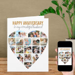 Tarjeta Aniversario personalizado del Collage de fotos del<br><div class="desc">Diga Feliz Aniversario con un collage de fotos de corazón de amor, tarjeta personalizada. La plantilla de fotos está configurada para que agregue sus imágenes, trabajando en filas de arriba a abajo. El collage de fotos contiene 18 fotos que se muestran en una mezcla de retratos, paisajes y formatos cuadrados/instagram....</div>