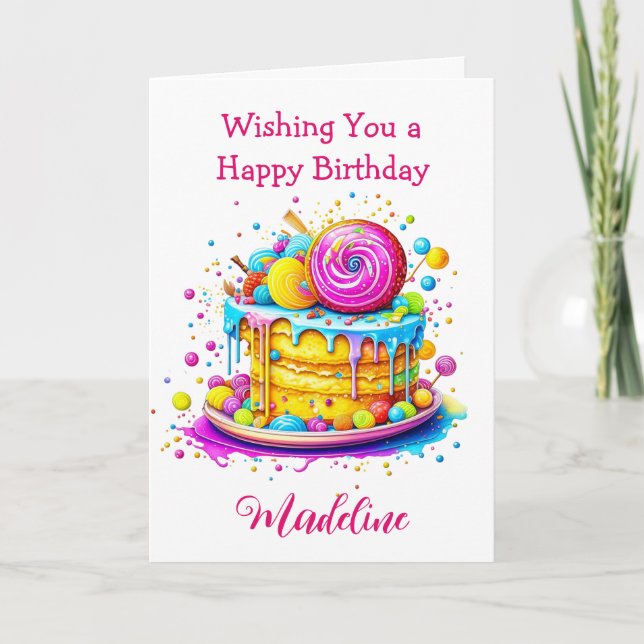 Tarjeta Aniversario personalizado del delicioso pastel esc (Anverso)