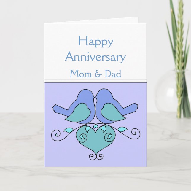 Tarjeta Aniversario personalizado Pareja de pájaro besa co (Anverso)