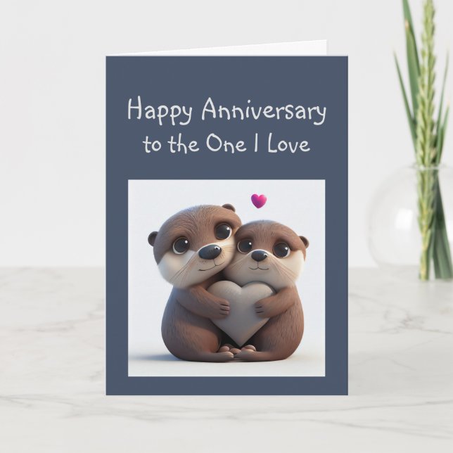 Tarjeta Aniversario por amor y amistad y nutrias cariñosas (Anverso)