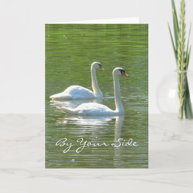 TARJETA ANIVERSARIO , "POR TU LADO", DOS SUAVES BLANCAS, (Anverso)