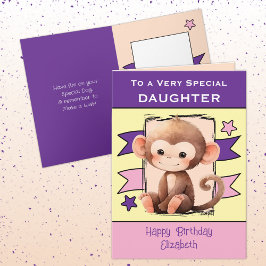 Tarjeta Aniversario púrpura de niños de monos Hijas especi