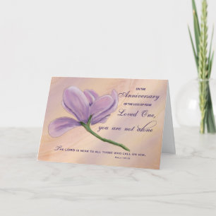 Tarjeta Aniversario Religioso de Pérdida Flor Púrpura Bibl