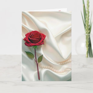 Tarjeta Aniversario Rojo Rosa con Perlas
