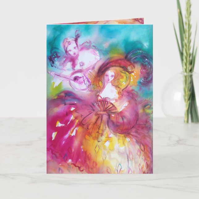 Tarjeta Aniversario romántico de PIERROT Y ARLECCHINA (Anverso)